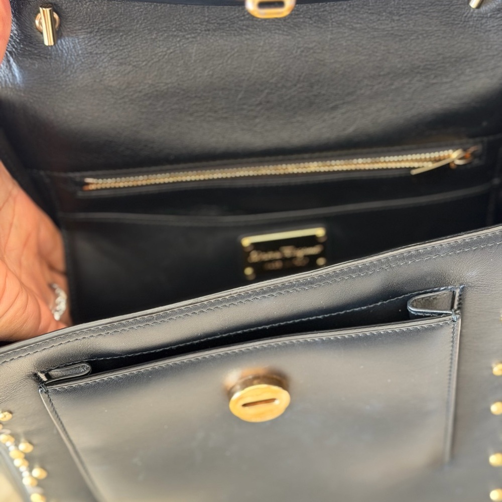 Salvatore Ferragamo Black Leather Satchel with Gold & Silver Studs - Picture 5 of 11